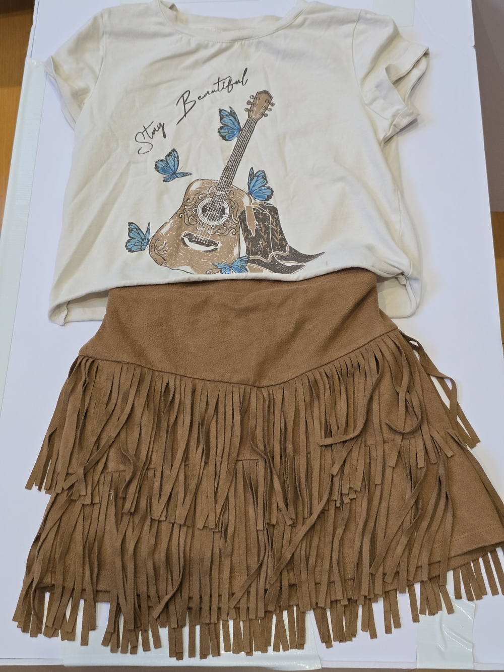 Western Girls Skirt Outfit Fringe Faux Leather Guitar Butterflies 10